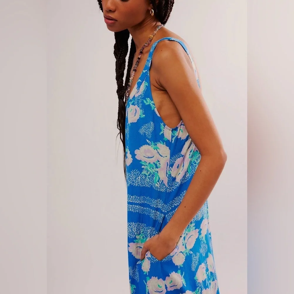 Free People Bali Lillie Scarf Print Jumpsuit in Sweet Blue Combo Size XS - Picture 12 of 14